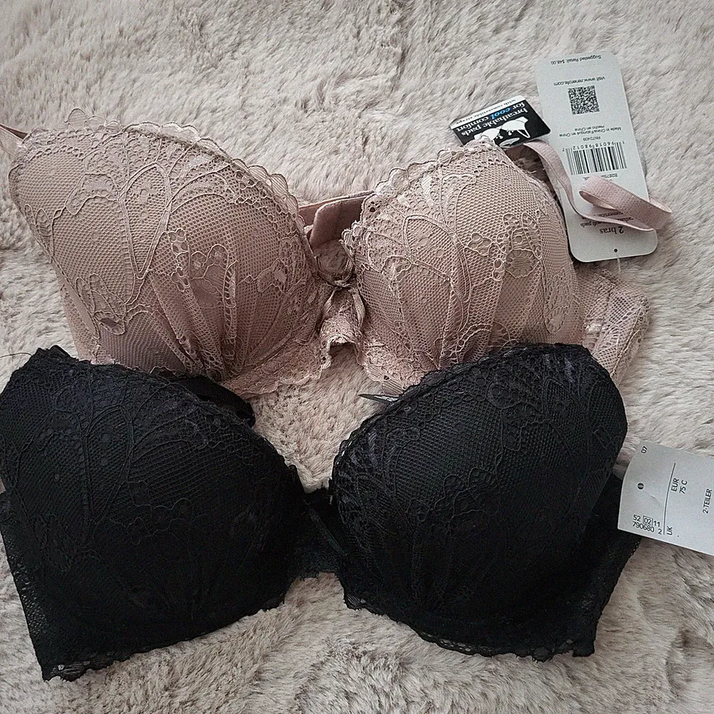 Doppelpack Bügel BH's Gr. 75 C---schwarz/rosa