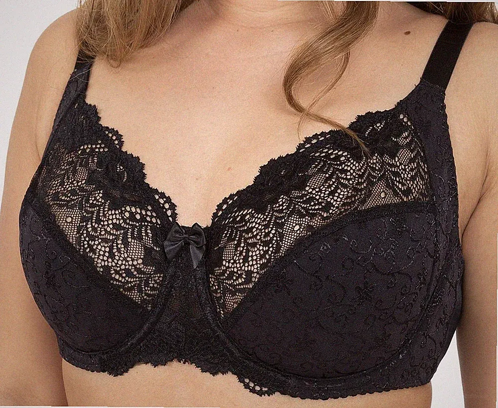 DORINA Curves, D 15006, Philippa, Bügel-BH, Jacquard + Spitze, stützend, schwarz