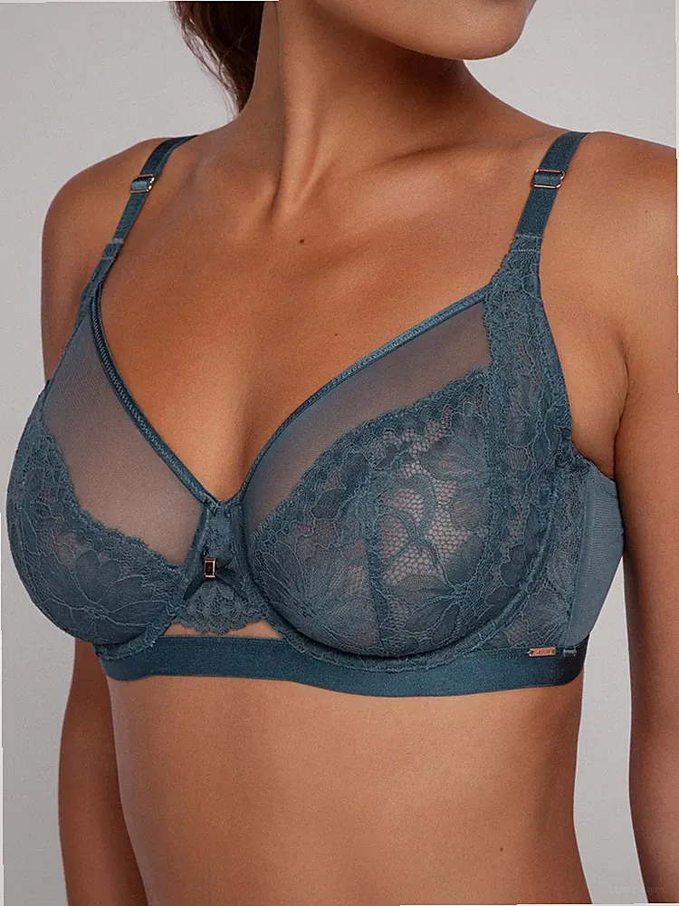 Dorina JEMMA Full Cup BH Grün - Spitze Mesh Damen Bügel BH ohne Polsterung
