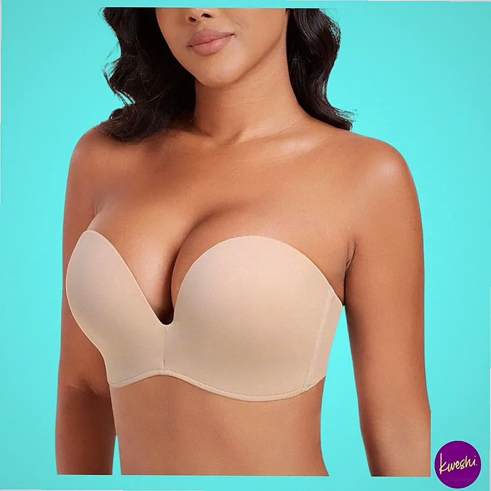 DOTVOL Damen Trägerloser Push Up BH, Seamless Wireless Lift, Beige, UK 30D