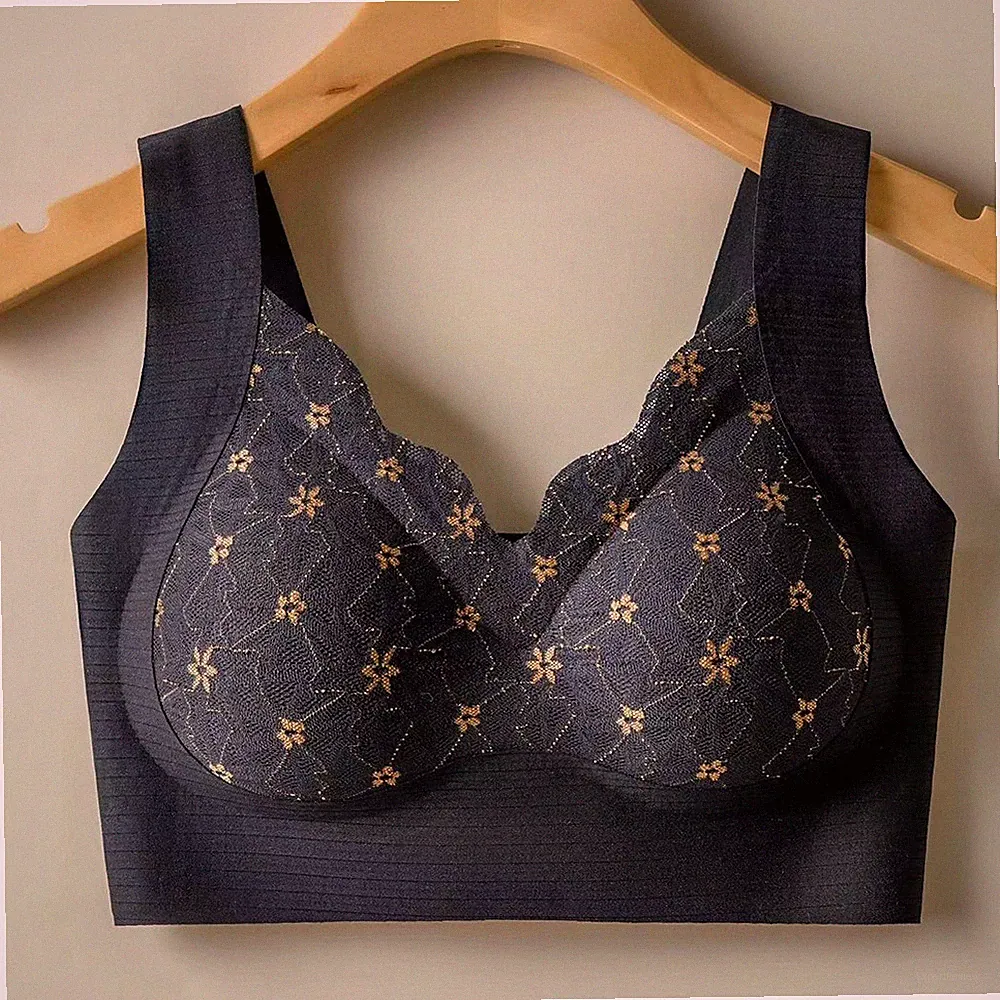 Dünner nahtloser BH für Damen Weste Style mit festem Cup und Spitzendetail hin