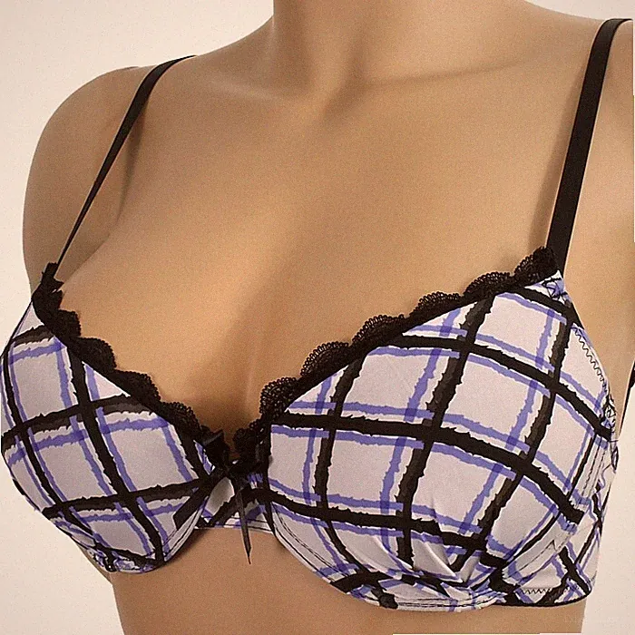 Elbrina Padded Wire Checkered BH Weiss Blau Büstenhalter Schalen BH Push Up NEU