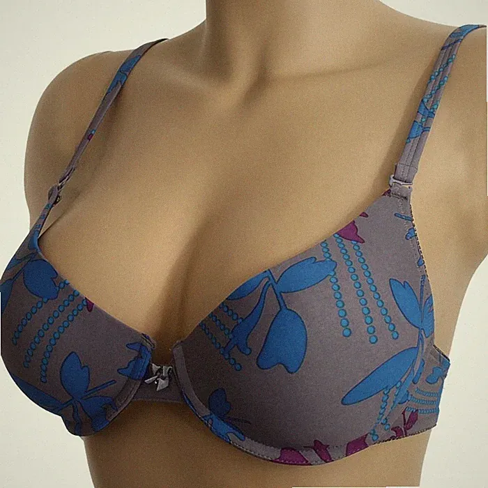 Elbrina T-Shirt BH Flower Print Grau Blau Lila Damen Büstenhalter Push Up NEU