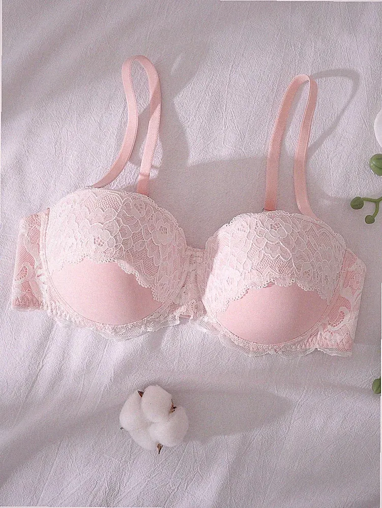 Eleganter geblümter Push Up Balconette BH mit Bügel in Rosa und Weiß Billig24