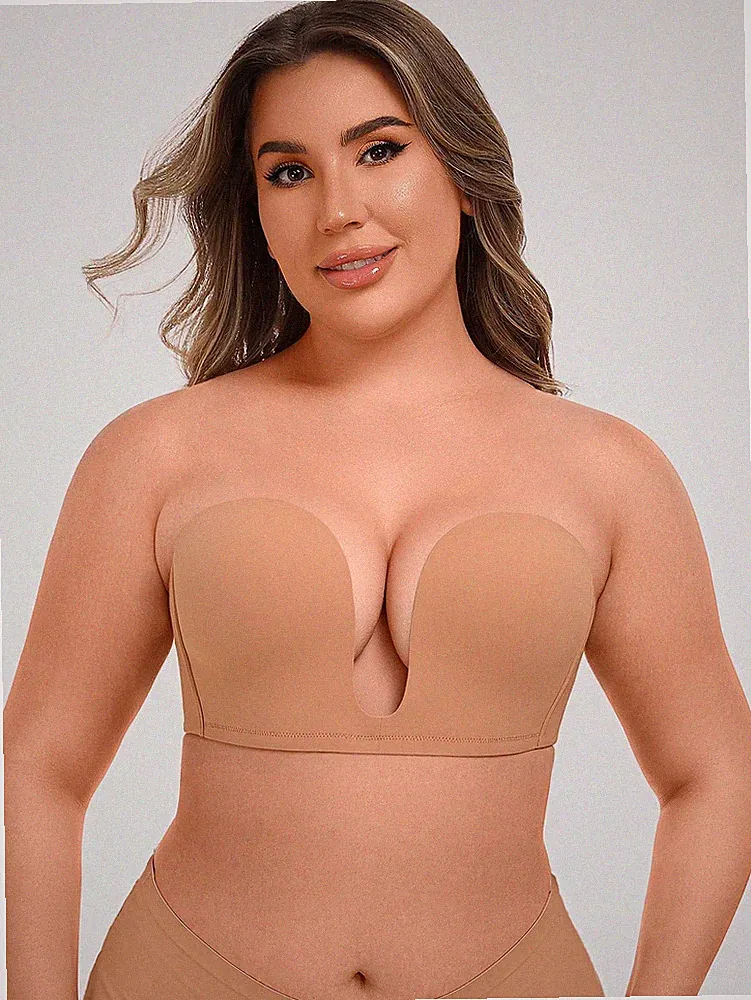 Eleganter Plus Size Trägerloser BH mit Tiefem V Ausschnitt Komfort und Billig24
