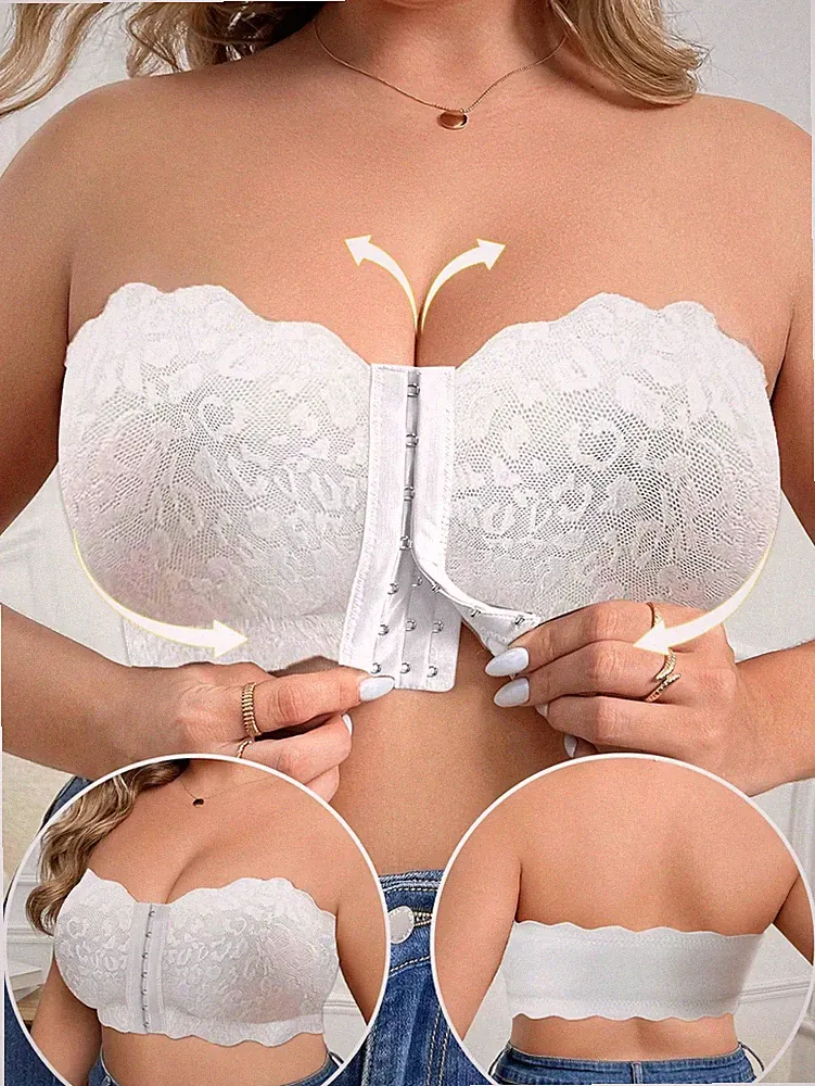 Eleganter Spitzen Bandeau BH für Große Größen mit Frontverschluss Billig24