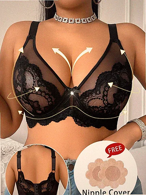 Eleganter Spitzen BH in Große Größen mit transparenten Einsätzen für Billig24
