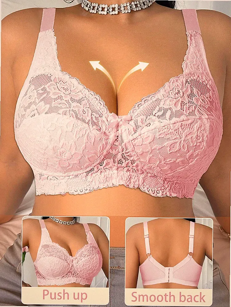 Eleganter Spitzen Patchwork BH für große Größen ohne Bügel und mit Lift Billig24