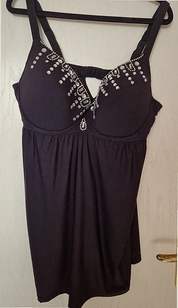 Elegantes Bustier 100 C Partyoberteil Edelshirt Top schwarz m. Strass Gr. 40-42