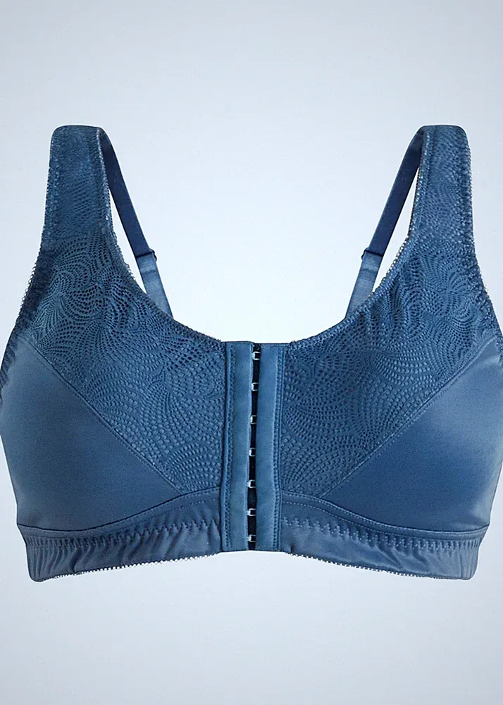 Entlastungs BH mit Vorderverschluss Gr. (100) F Blau Damen Spitzen-Bra Neu*