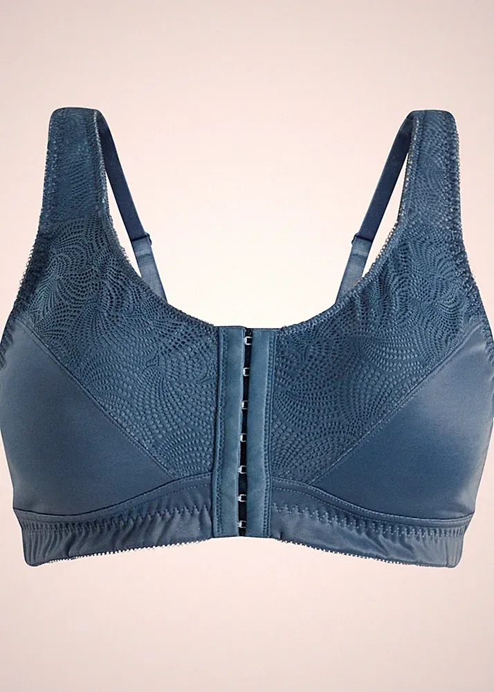 Entlastungs BH mit Vorderverschluss Gr. (90) F Blau Damen Spitzen-Bra Neu*