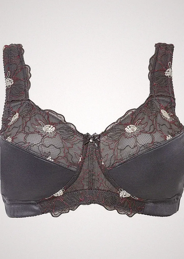 Entlastungs BH ohne Bügel Gr 100 Cup F Anthrazit Weiß Rosa Damen-Unterwäsche Neu