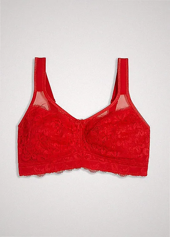 Entlastungs-BH ohne Bügel Gr. (105) D Rot Damen-Bra Oberteil Neu*