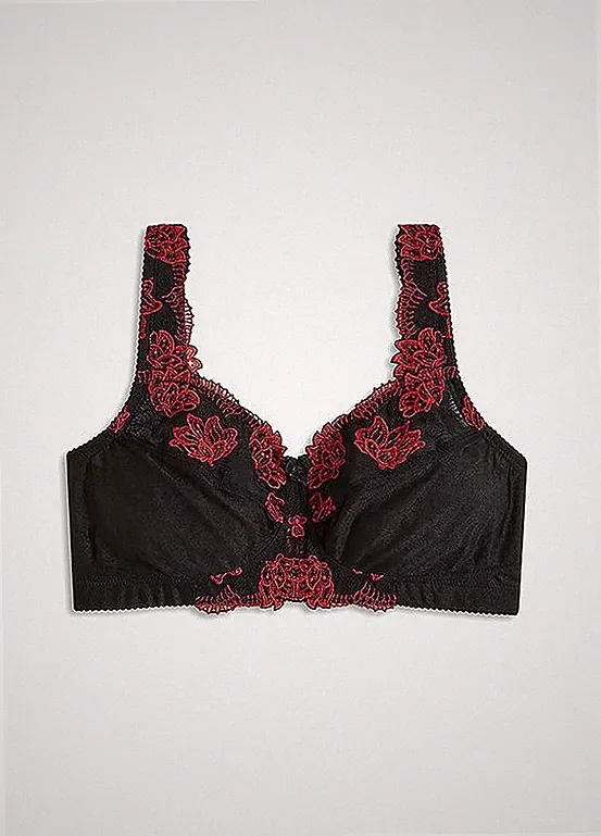Entlastungs BH ohne Bügel Gr. (110) F Schwarz Rot Damen-Bra Oberteil Neu*
