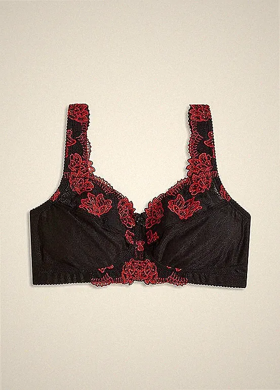 Entlastungs BH ohne Bügel Gr. 110 F Schwarz Rot Damen-Unterwäsche Oberteil Neu