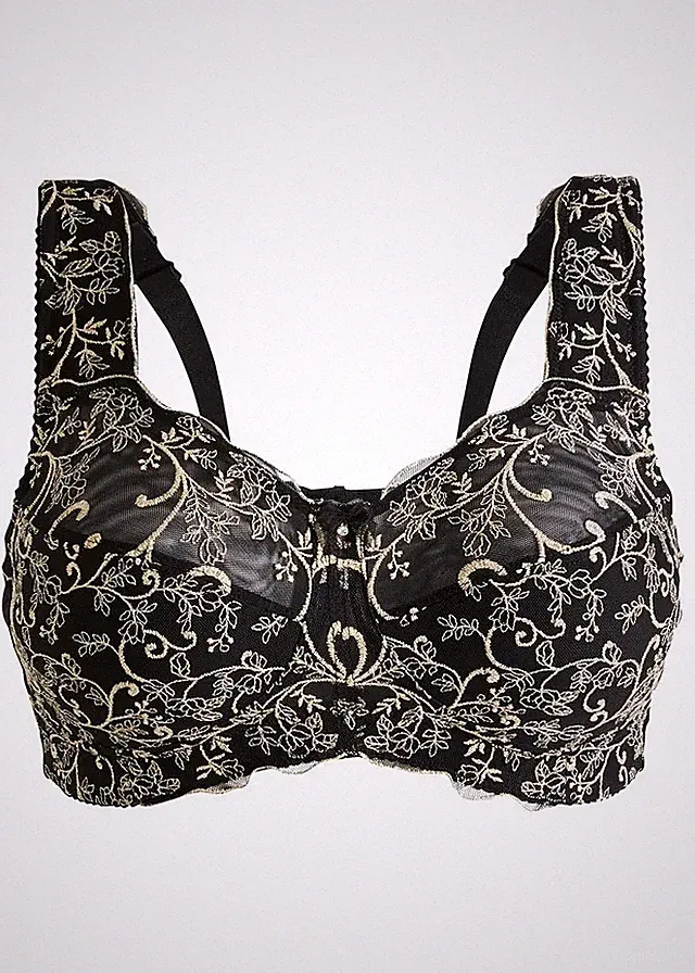 Entlastungs BH ohne Bügel Gr. 110 G Schwarz Gold Damen-Bra Oberteil Neu*