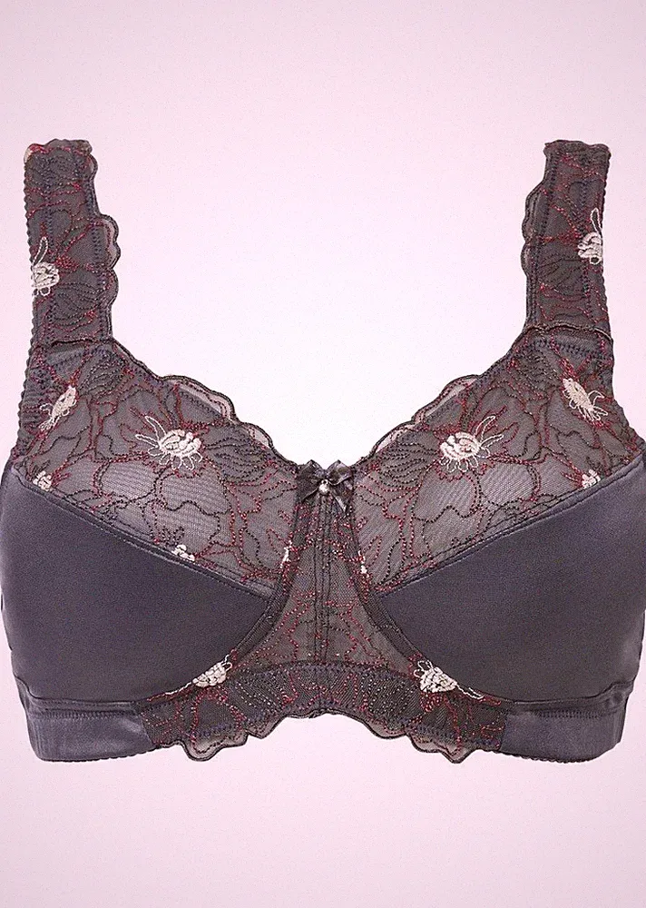 Entlastungs BH ohne Bügel Gr 90 Cup F Anthrazit Weiß Rosa Damen-Unterwäsche Neu