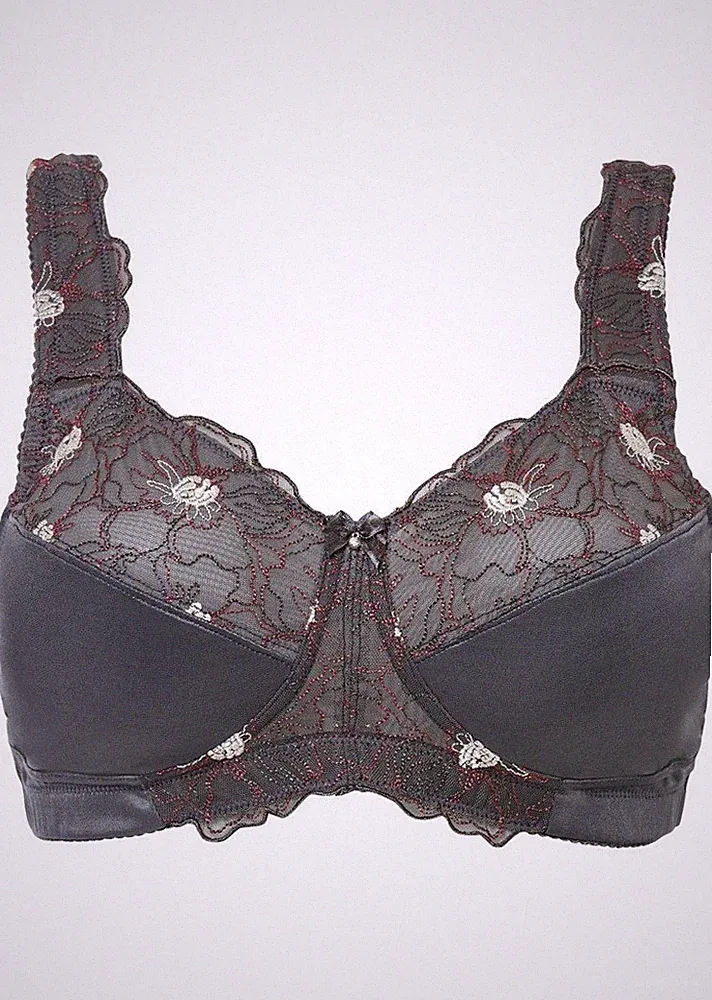 Entlastungs BH ohne Bügel Gr 90 Cup F Anthrazit Weiß Rosa Unterwäsche Bra Neu*