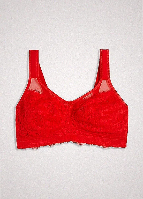 Entlastungs-BH ohne Bügel Gr. (90) D Rot Damen-Bra Oberteil Neu*