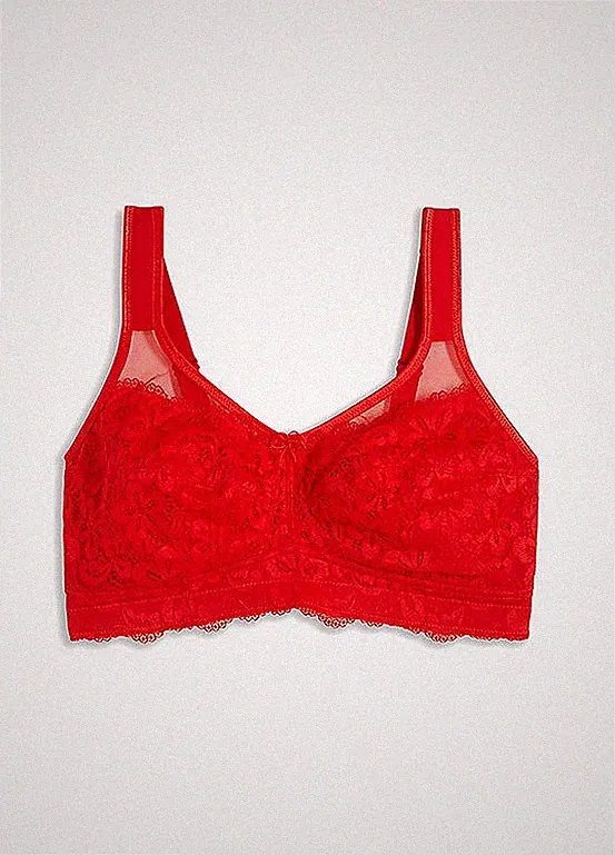 Entlastungs-BH ohne Bügel Gr. (95) D Rot Damen-Bra Oberteil Neu*