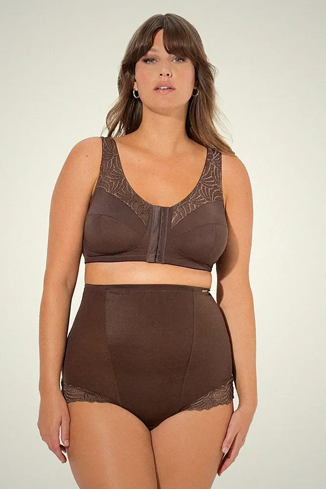 Entlastungs-BH Ulla Popken Damen Plus Size, ohne Bügel, Vorderverschluss, C-D