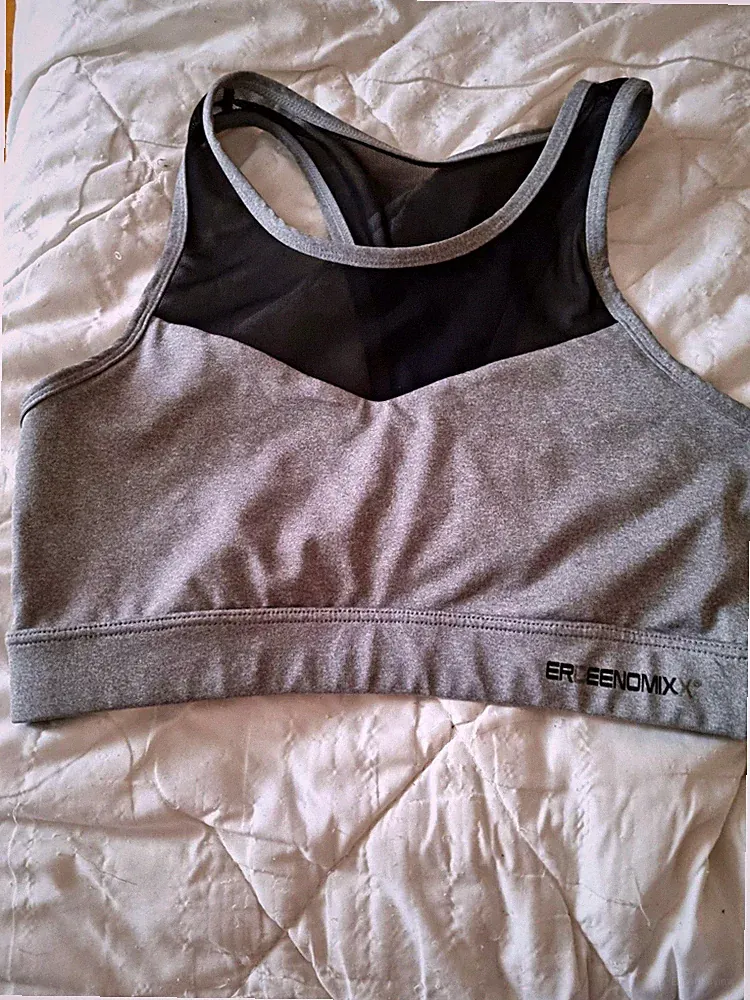 Ergeenomixx Damen Sport-BH L Grau/Schwarz Mesh Racerback ohne Bügel