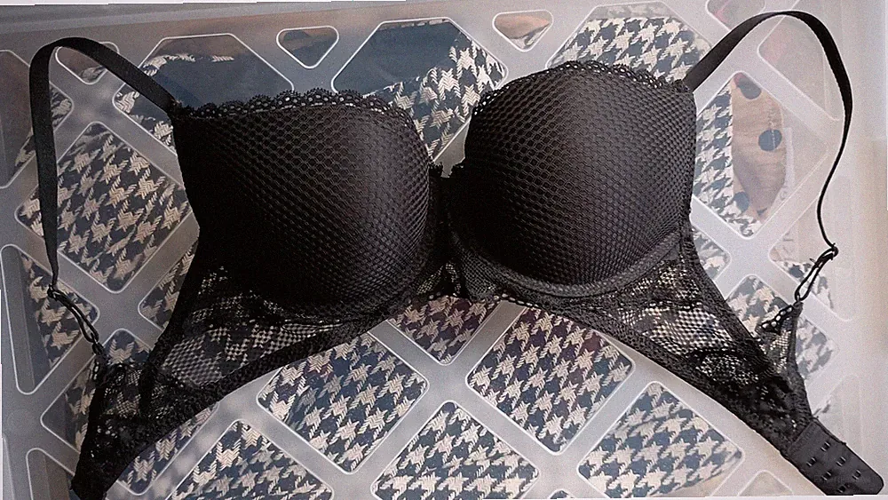 Esotiq Push up BH Bügel Schwarz Spitze Rautenmuster XS 65 E
