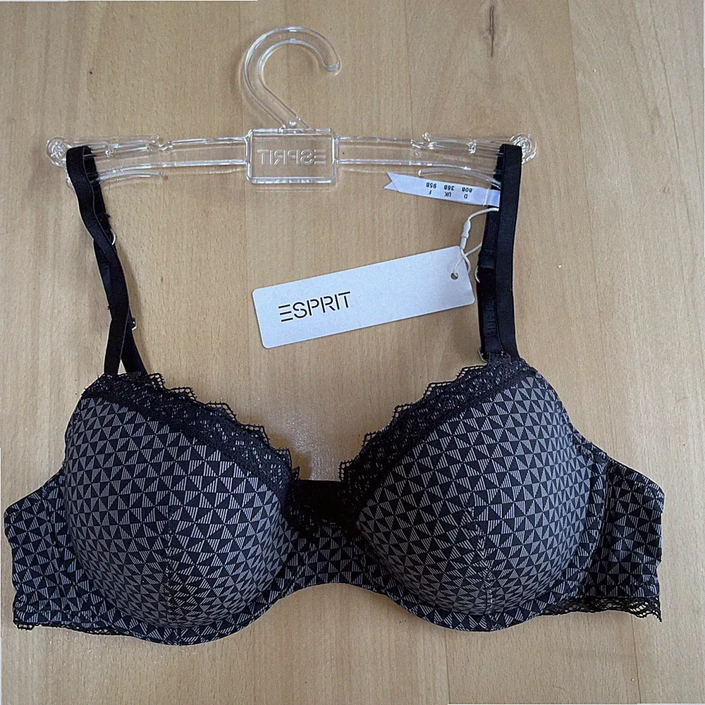 ESPRIT Bügel-BH kariert Spitze gepolstert schwarz Dreiecke Gr.80B CUP B NEU