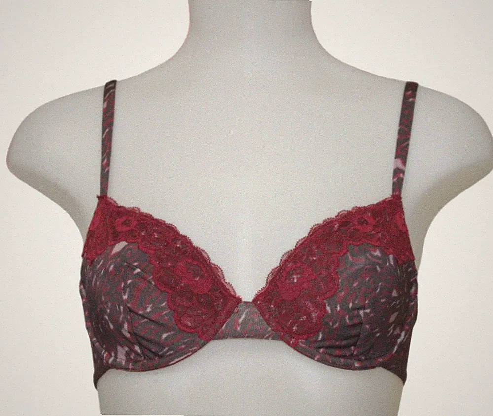 Esprit Damen Burgunderroter Spitzen-Bügel-BH mit transparenter Mesh-Verarbeitung