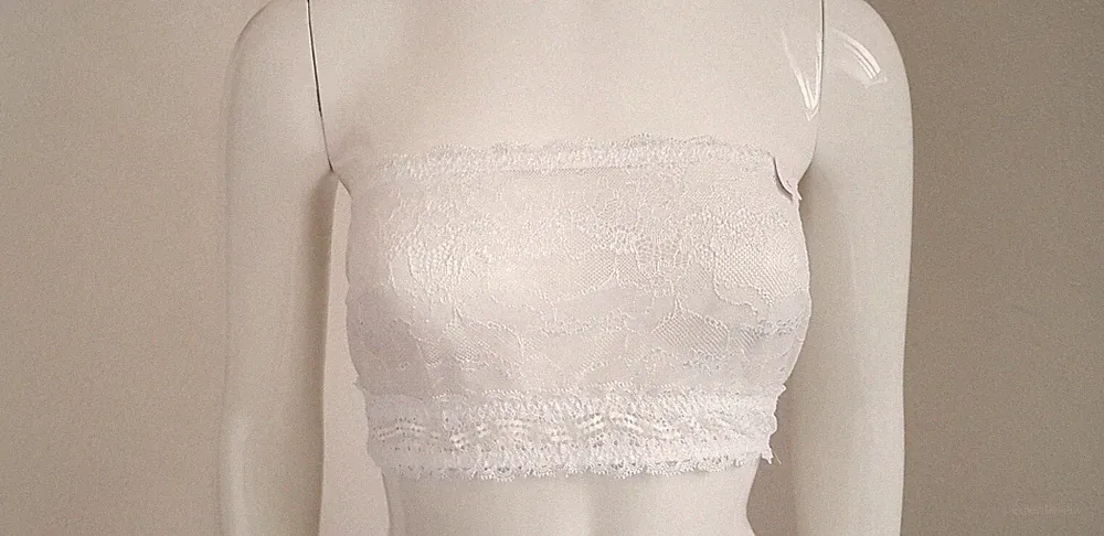 etam bandeau Bh ohne bügel weiß Gr L Spitze Polyamid ohne Polsterung NEU