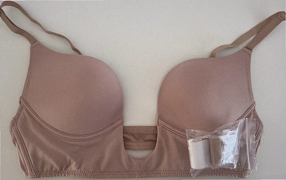 Fashion Forms Seamless U Plunge BH Nude 34C Convertible Clear Back Low Cut