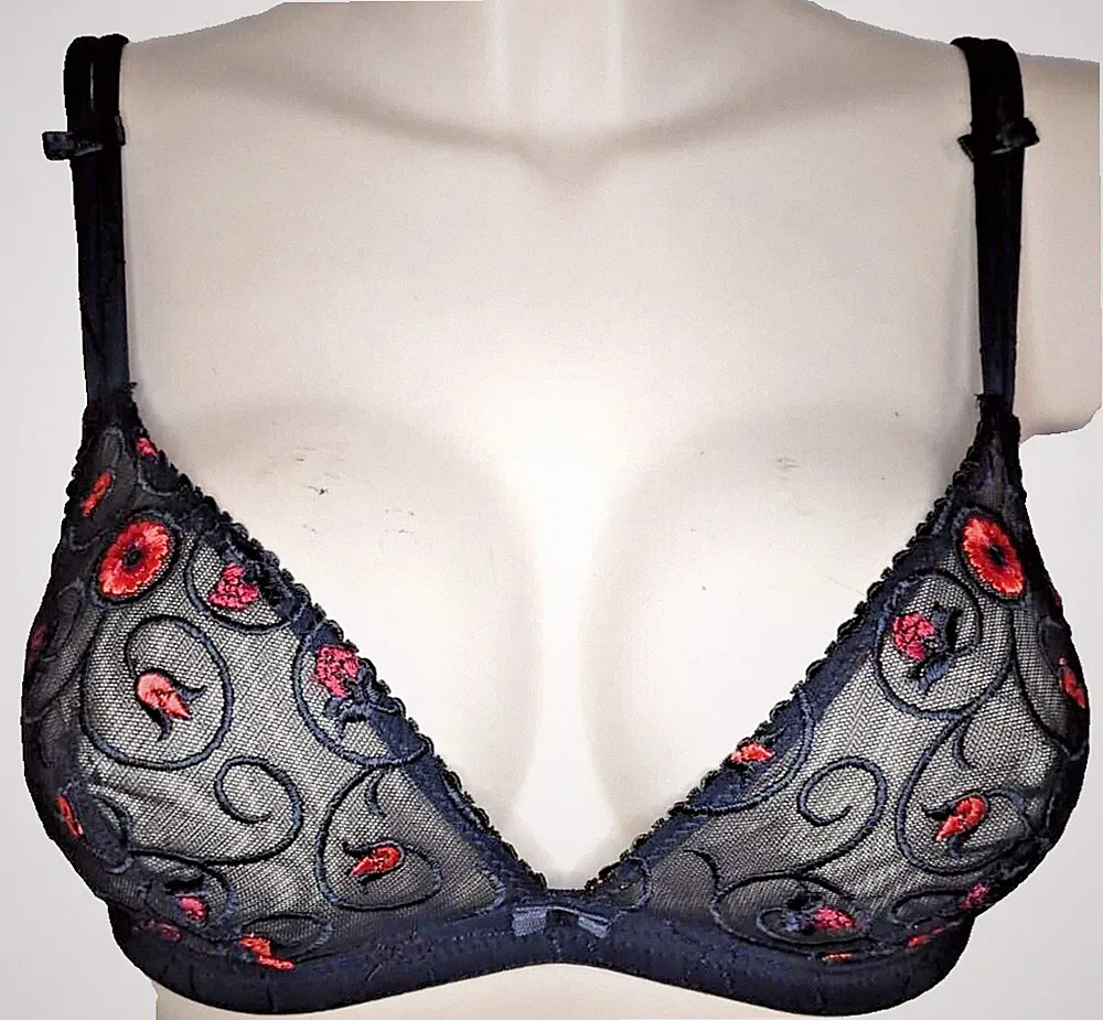 Felina 314 Triangel BH Bralette Gr.75B /70C 34B/32C Schwarz Mesh Bestickt Spitze