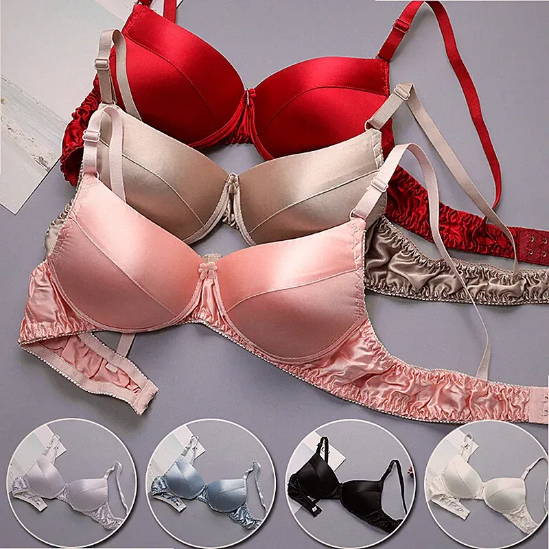 Femmes Silk Satin Bh Dessous Weiche Push Up Bralette Wireless Unterwäsche>