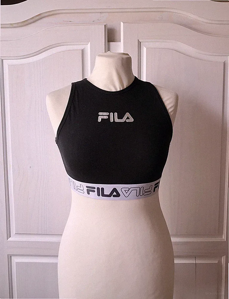 FILA silber weiß Sport-BH Crop Top Bustier Bralette Baumwolle Schwarz Jogging M