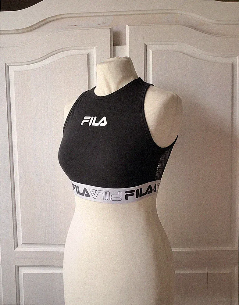 FILA silber weiß Sport-BH Crop Top Bustier Bralette Baumwolle Schwarz Jogging XS