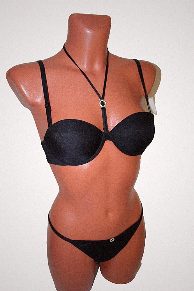 FLG BH Set 2XS 32/34 70B Push Up & String Tanga Slip schwarz Dessous Unterwäsche