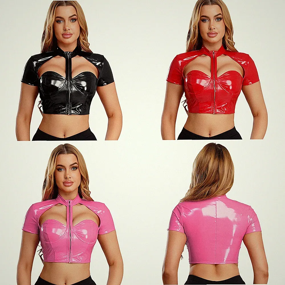 Frauen Weste Reißverschluss Spitze Rave Bustier Bügel-BH Party Gotisch Patent