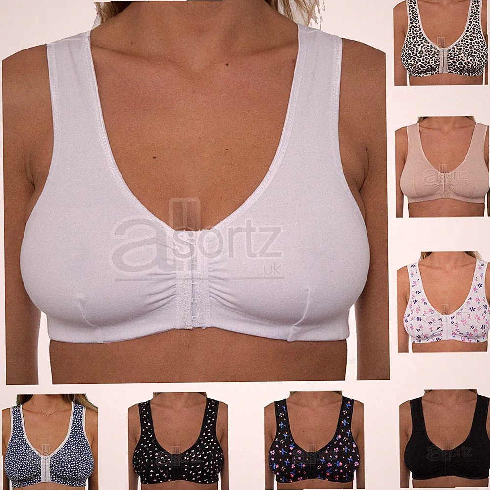 Frontverschluss BH Cotton Rich Damen ohne Bügel ungepolstert weich Stretch UK Größe