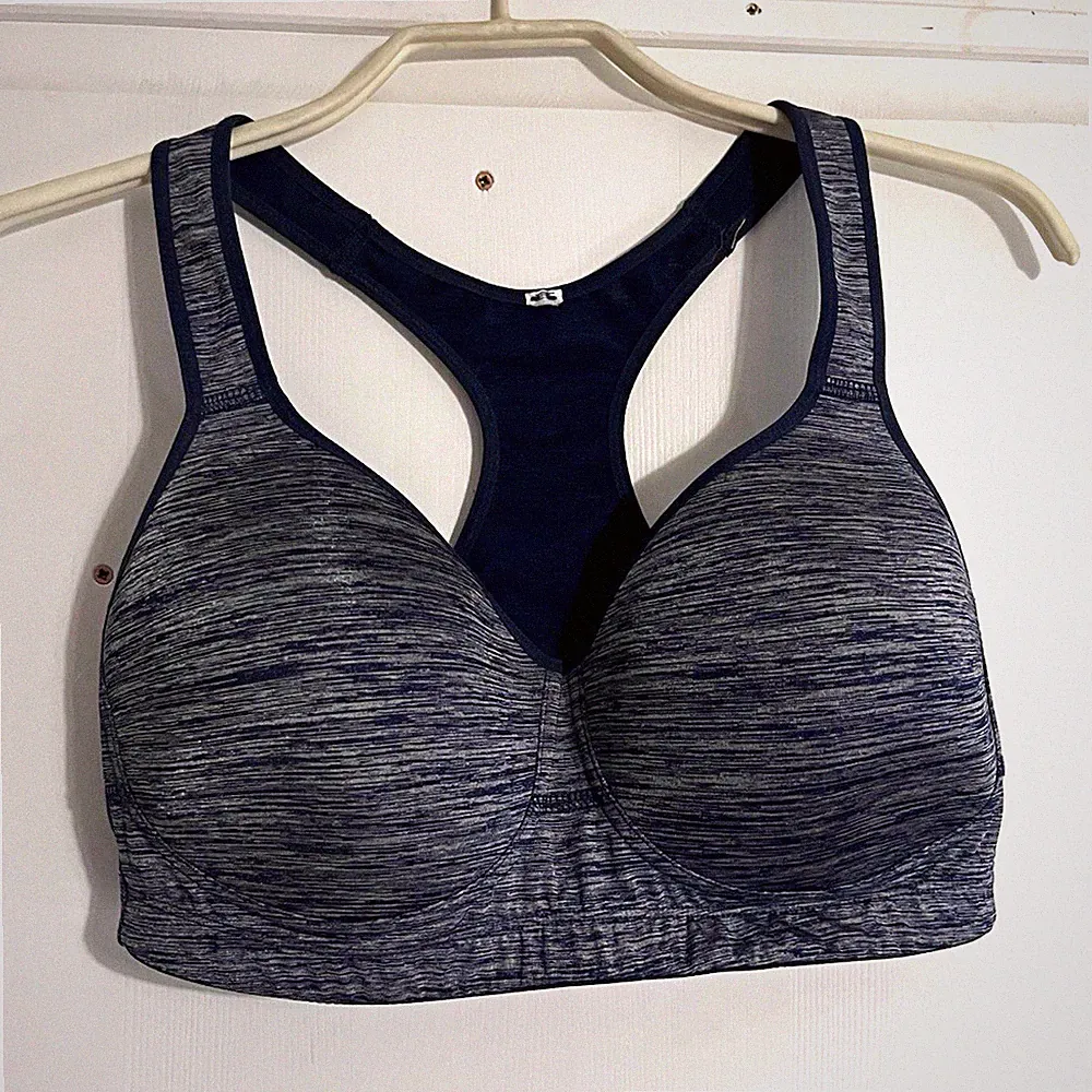 G Damen Sport-BH Racerback meliert Grau/Schwarz Gr. L atmungsaktiv ohne Bügel