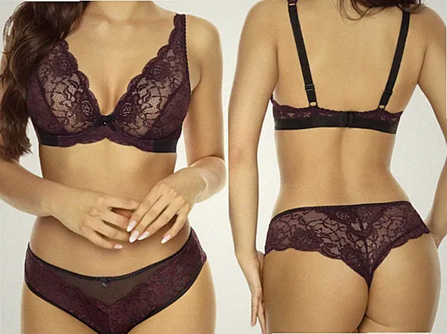 GAIA Damen Bralette mit Bügel Stickerei Spitze Gr.70-85 B C E Brazilian Pflaume
