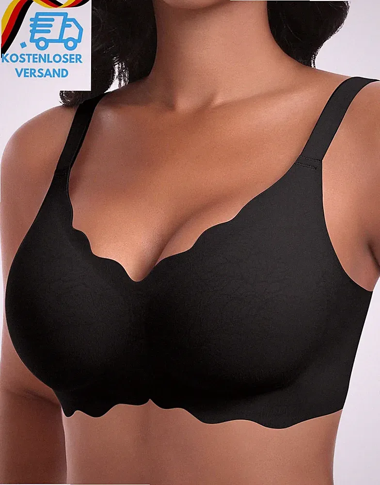 Ganado Damen Nahtloser BH Ohne Bügel Tiefem V-Ausschnitt Gewellte Ränder Bequeme