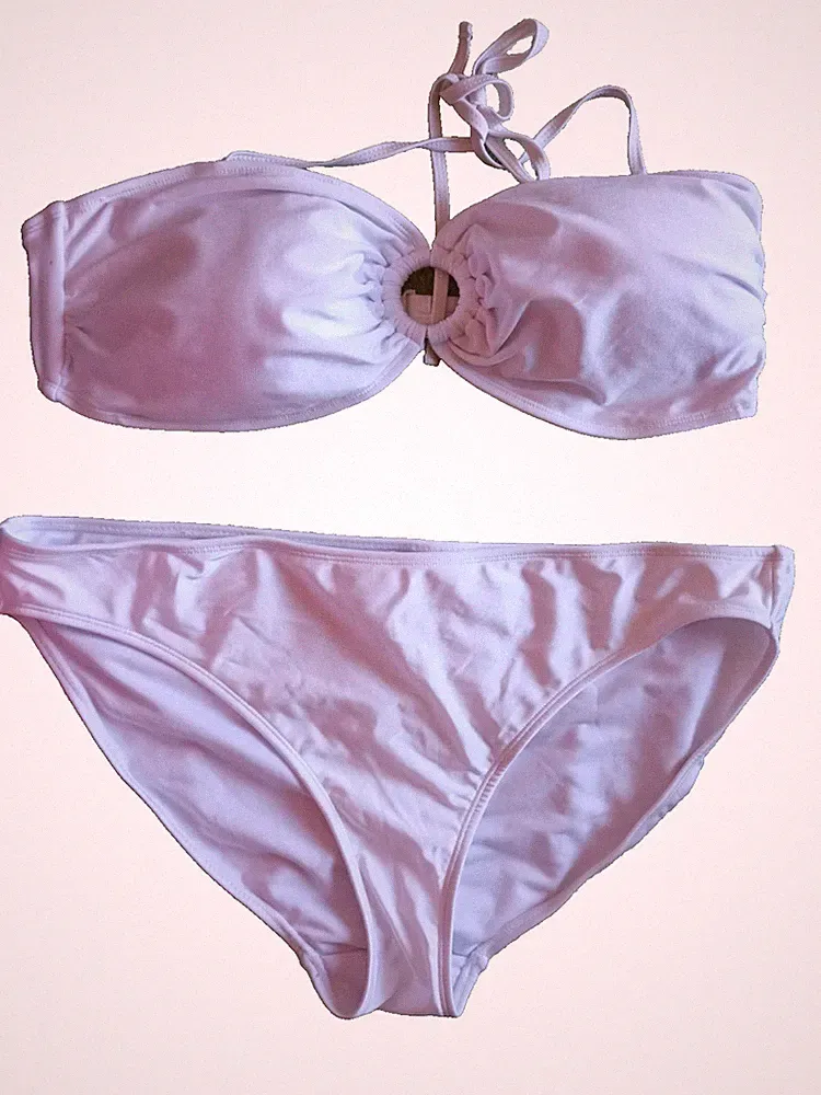 George Weiß Gold Glitzer Braut abnehmbare Pads Neckholder Bandeau Bikini Set 20