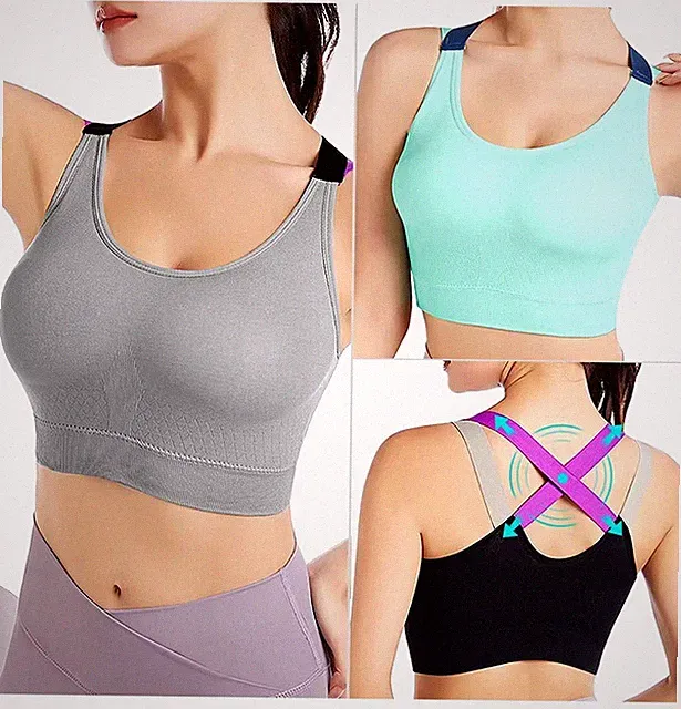 Gepolstert Damen Sport Fitness Yoga Push Up BH Crop Top Bustier Shirt Bra