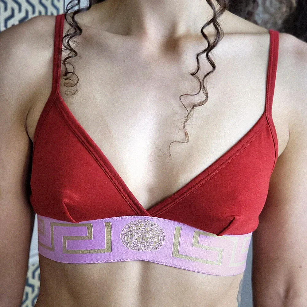 Gianni Versace Couture Nachtwäsche Rot Rosa Greca Bordüre BH Gym Top IT 1 UK 32 XS