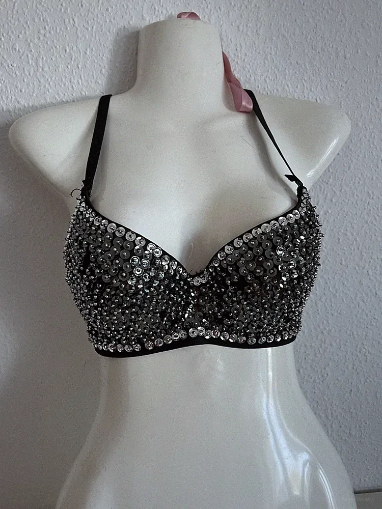 Glitzer BH mit Pailletten Schwarz/Silber Größe 75b