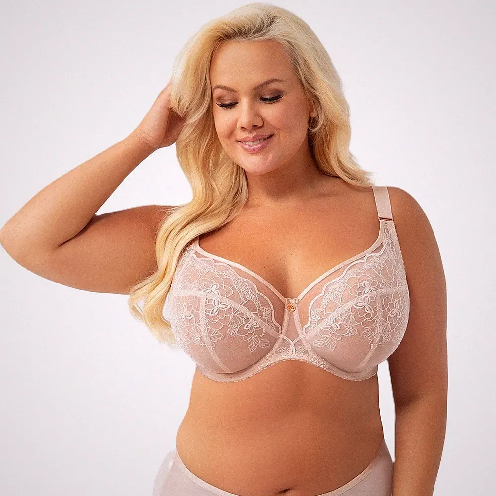 Gorsenia Bügel BH beige transparent starker Halt mit Stickerei ungepolstert Neu
