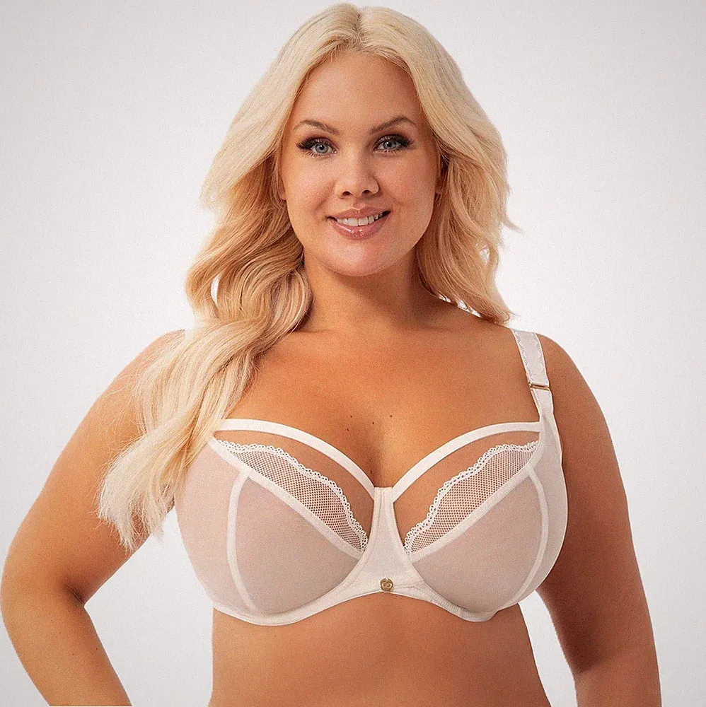 Gorsenia Bügel BH creme starker Halt breite Träger transparent ungepolstert