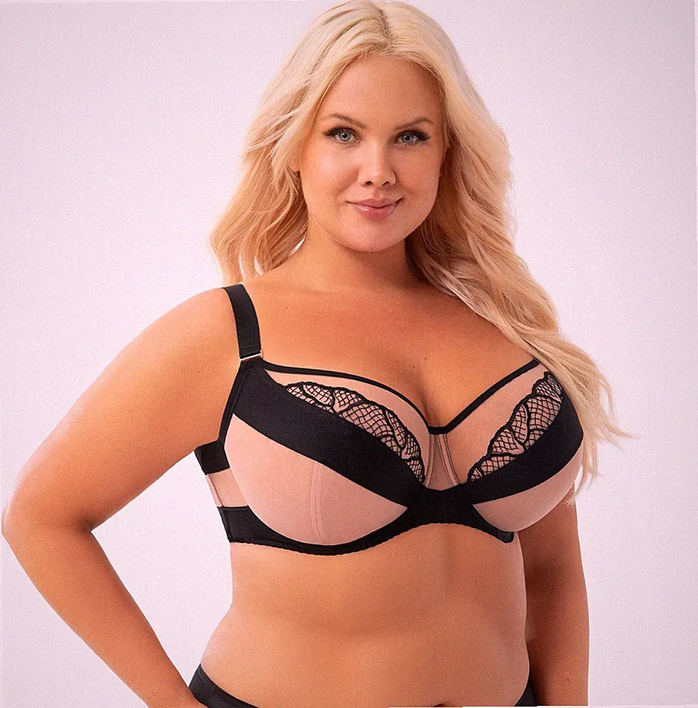 Gorsenia Bügel BH schwarz beige große starker Halt Größen breite Träger Dessous