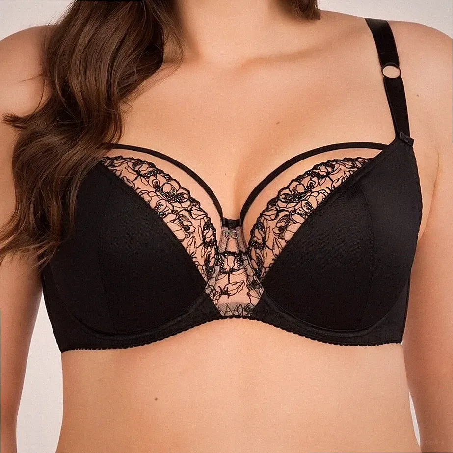 Gorsenia Bügel BH schwarz große Größen starker Halt Stickerei Tüll Damen Dessous