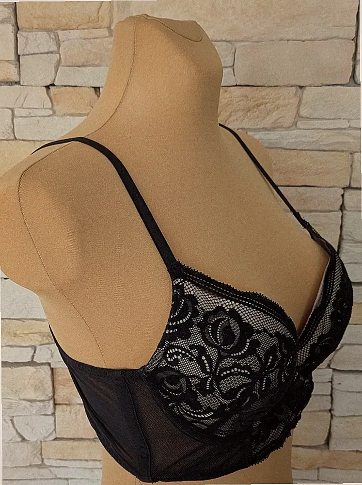 Gossard Longline BH Bra Gr. 80 B Schwarz Beige Tüll Bralette Tüll